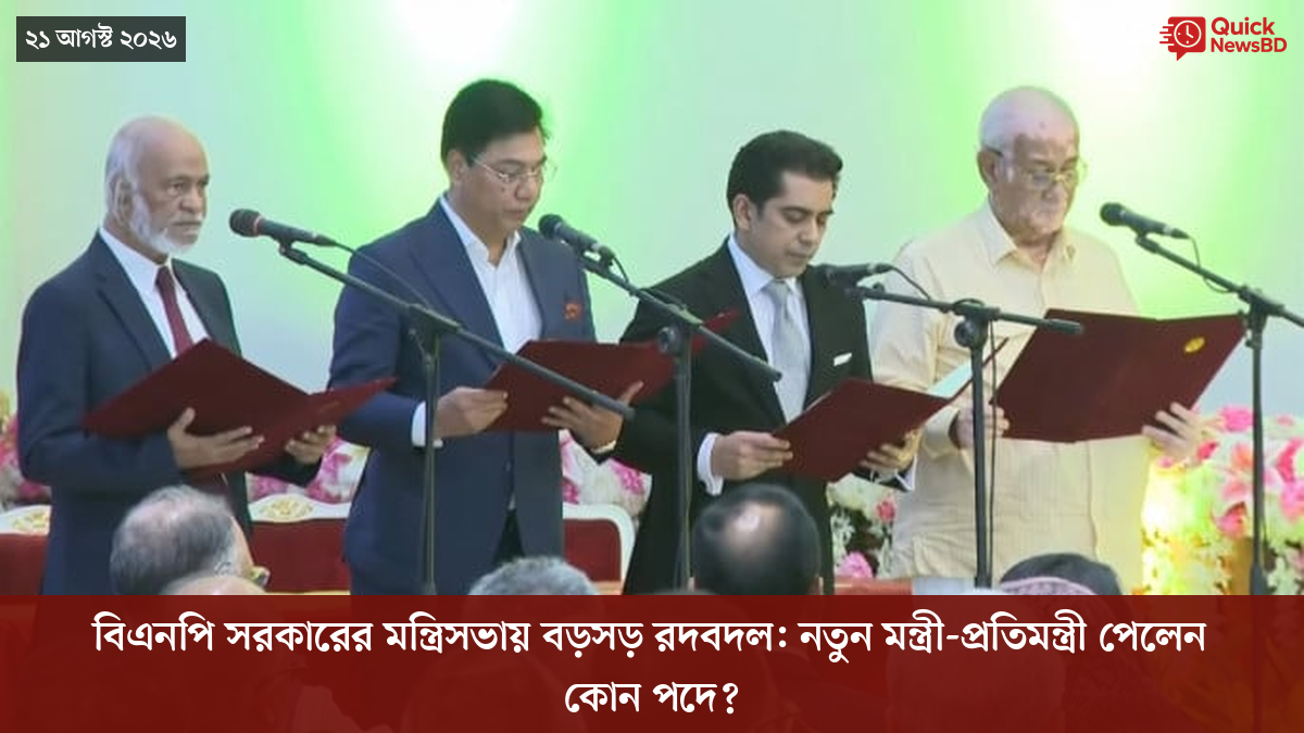 বিএনপি সরকারের মন্ত্রিসভায় বড়সড় রদবদল: নতুন মন্ত্রী-প্রতিমন্ত্রী পেলেন কোন পদে?